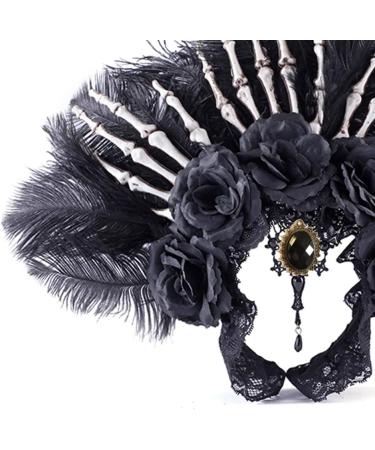 hgnxa Flower Thin Side Headband with Feather Skull Hair Hoop Fashion Women Halloween Party Hairstyle Headwear Black - Buy Online on GoSupps.com