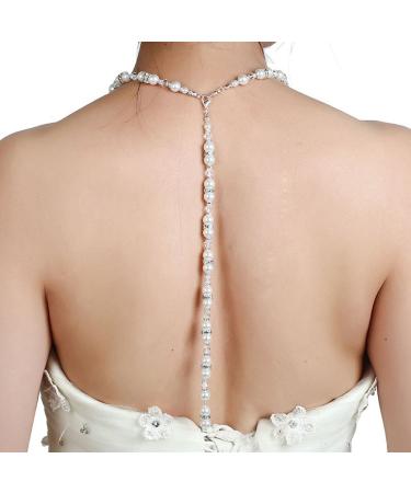 FXmimior Bridal Jewelry Backdrop Necklace - Exquisite Rhinestone Back Chain Jewelry for Women | Perfect Wedding Accessory - Buy Online on GoSupps.com