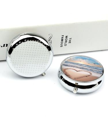 Portable Heart-Shaped Pill Box with 3 Compartments Romantic Beach Design Travel Organizer for Purse & Pocket - Buy Online on GoSupps.com