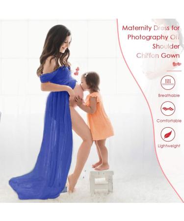 FEOYA Maxi Maternity Dress Chiffon Lace Strapless Gown | Blue | Pregnancy Photoshoot | Size 2 S - Buy Online on GoSupps.com