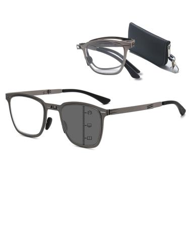 Folding Photochromic Progressive Reading Glasses Men Blue Light Blocking Foldable Compact Readers With A Soft Case Black Frame 2.0 x