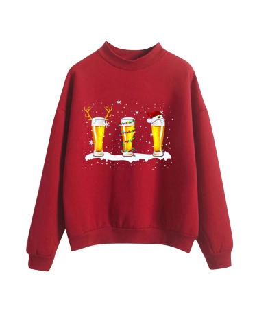 Yihaojia Mock Neck Sweatshirt Women Oversized Pullover Xmas Long Sleeve Jumper Tops Soft Fall Winter 2023 Clothes Shirt Red XX-Large