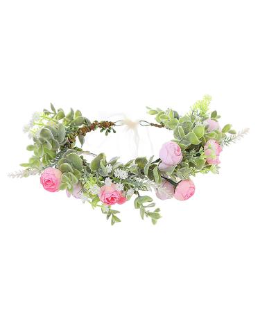 Faylay Hawaiian Flower Crown Boho Flower Headband Maternity/Bridal Flower Crown Wedding Floral Hair Wreath (1150-Pink)