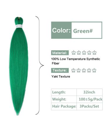 YDDM 32-Inch Pre Stretched Braiding Hair Extensions - Green Jumbo Braids 3 Pack Kunsthaar for Stylish Braid Extensions - Buy Online on GoSupps.com