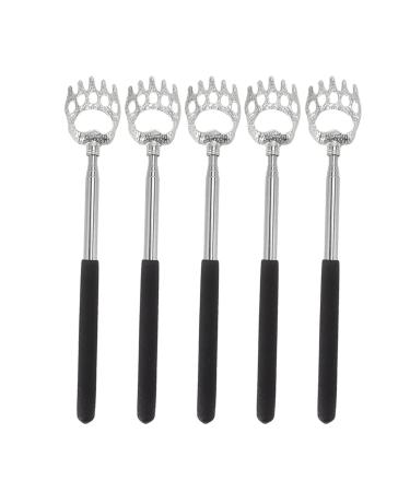 EASTALOLO 5pcs Set Telescopic Back Scratcher Stainless Steel Extendable Relieves Itching Body Arm Head for Home Travel