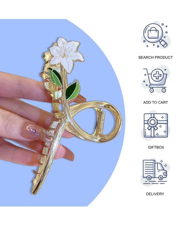 Gold Lily Flower Metal Hair Claw Clip for Thick, Thin, Curly Hair - Fashion Hair Accessory for Women and Girls - Buy Online on GoSupps.com