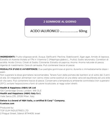  Swisse SWISSE Beauty - Hyaluronic Acid Gummies Women's and Men's Supplements 40 Rubber Pads Food Supplement Peach Taste Suitable for Vegan Food - Buy Online on GoSupps.com
