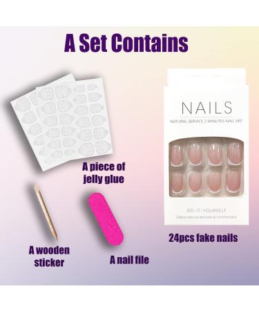 QINGGE Pink Glitter French Tip Press on Nails - 24Pcs Short Square Fake Nails for Women - Buy Online on GoSupps.com