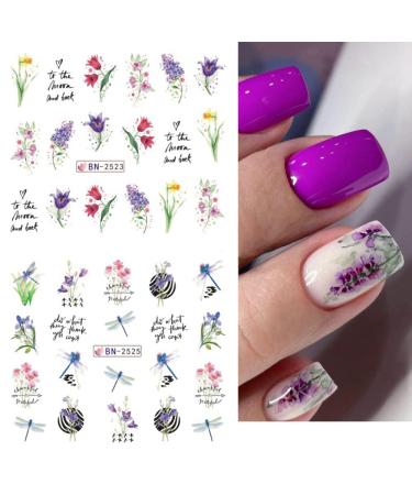 Floral Nail Art Stickers Decals - Water Transfer Butterfly, Blossom, Dragonfly Designs - Spring Manicure Supplies for Women and Girls - Buy Online on GoSupps.com