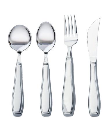Elder Essentials Weighted Utensils for Hand Tremors, Elderly, Handicap and Parkinson Patients - Weighted Rocker Knife, Spoon and Fork Set - 4 Pieces Weighted Silverware for Hand Tremors 4 Pcs Weighted Utensils