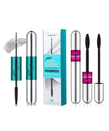 Riorocks 2pcs Style Diamond & Black Mascara  Slim Curling  Waterproof  No Smudging  Shining Appearance 2 in 1 Set Matching Effect is more Eye-Catching and Outstanding  Meeting all Women's Needs for Eyelashes
