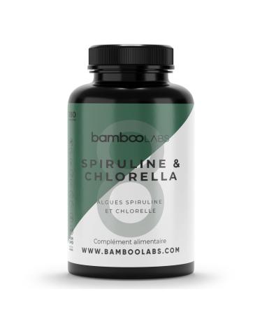 Bamboo Labs - Spirulina and Chlorella Vegan Food Supplements 180 capsules of 1800 mg promote the daily immune system muscle recovery and offer a Satiety effect