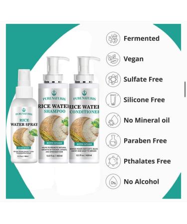 Shampoo Conditioner & Serum Set | Fermented Rice Water & Biotin | Hair Growth Repair Kit | Sulfate Free Vegan All Hair Types - Buy Online on GoSupps.com