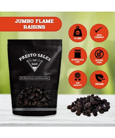 Jumbo Flame Raisins 3 lbs. Resealable Bag - USA Grown, Rich in Boron - Vegan, No Added Sugar, Gluten Free - Energy Boost Snack for Kids and Adults - Buy Online on GoSupps.com