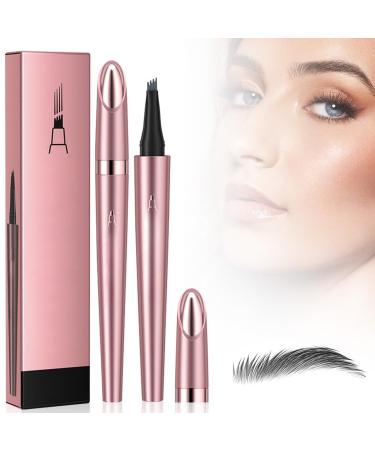 Magic Eyebrow Pencil New 3D Waterproof Microblading Eyebrow Pencil Contouring Pen 4-Tipped Precise Brow Pen Creates Natural-Looking Hair-Like Defined Brows and Stays on All Day (Gray)