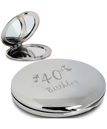 Silver Finish Engraved 40th Birthday Round Compact Mirror with Butterflies Great Idea for Birthday Gift Friends Presents Gifts