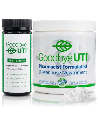 Goodbye UTI Test and Treat Kit 50 Color-Coded Strips and 30 Servings of Pharmacist formulated Premium D-Mannose Powder Confirm and Begin to Relieve UTI Symptoms