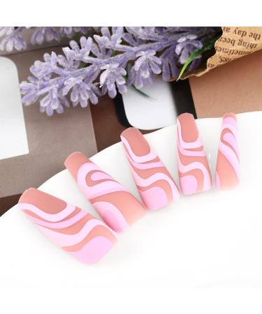 Sethexy Coffin Matte False Nails - Snake Line Abstract Pink Art 24pcs Acrylic Press-On Fingernails for Women & Girls - Buy Online on GoSupps.com