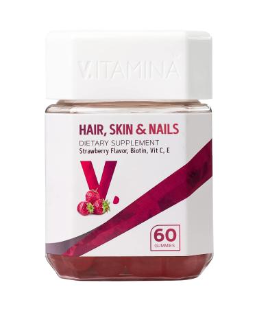 V ITAMINA Hair Skin and Nails Gummies - Nail Growth Treatment Hair Vitamins for Hair Loss for Women with Biotin Vitamin C&E - 60 Count 1 Month Supply