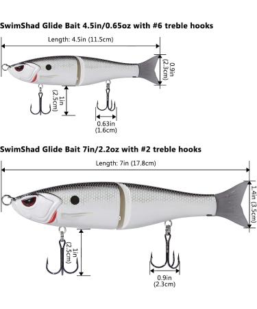 Bassdash SwimShad Glide Bait 7in/2.2oz - Jointed Swimbait for Bass Pike Salmon Trout Muskie Fishing - White Shad Lure - Buy Online on GoSupps.com