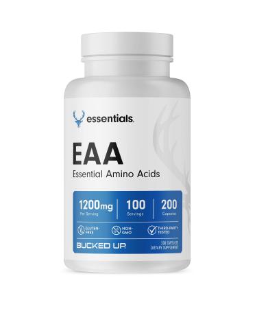 Bucked Up EAA Capsules - Essential Amino Acids Supplement | 1200mg Per Serving | On The Go | Gluten-Free Non-GMO Third-Party Tested | 100 Servings (200 Capsules)