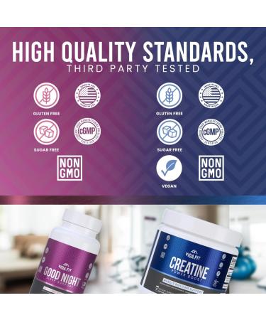 Good Night Natural Sleep Aid (60 Capsules) & Micronized Creatine Monohydrate Powder (150g) Bundle Natural Sleep Support with Melatonin Ashwagandha & L-Theanine Plus Pure Vegan Creatine for Enhance - Buy Online on GoSupps.com
