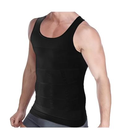 Aptoco Compression Shirts for Men Slimming,Men Body Shaper Fajas para Hombres Undershirt for Men's Gynecomastia Black Medium