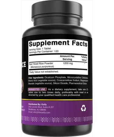 Oxify Red Yeast Rice 1200 mg | 120 Tablets | Gluten-Free Non-GMO | Supplement Made in USA - Buy Online on GoSupps.com