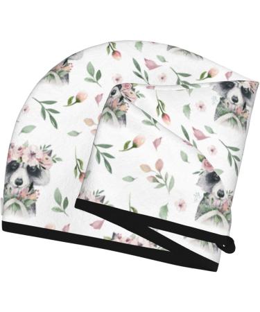 Watercolor Floral Raccoon Microfiber Hair Towel - Soft Super Absorbent Coral Velvet Quick Dry Wrap for Long Curly & Thick Hair - Buy Online on GoSupps.com