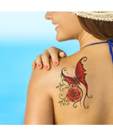 Konsait Flower Temporary Tattoos - 15 Sheets | Rose Skull Butterfly Designs | Arm Sleeves Stickers for Women, Girls, Kids | Decorative Body Art - Buy Online on GoSupps.com