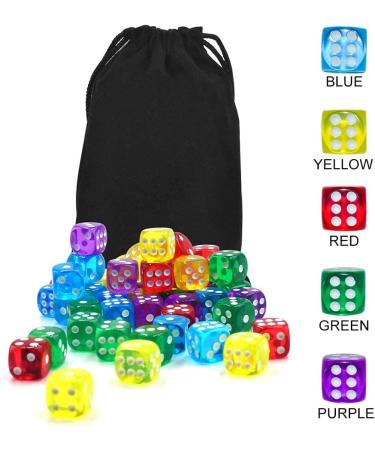 50 Pack 14MM 6 Sided Translucent Color Dice Set with Black Pouch - Perfect for Board Games - Buy Online on GoSupps.com