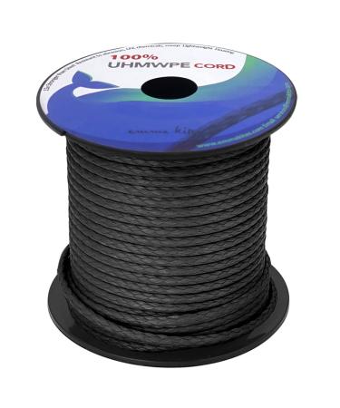 emma kites 100% UHMWPE Braided Cord 7/643/16"(Dia.) Heavy Duty Abrasion Resist. Low Stretch Utility Cord for Kites Surfing Whoopie Rigging Spearfishing Kayak Survival Repair, 15005500Lbs Spool 5500Lb | 3/16" x 100Ft Black