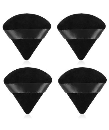 4 Pieces Powder Puffs for Face Powder Triangle Sponges for Makeup Velour Powder Puffs Setting powder puff for Loose Mineral Powder Cosmetic Body Contouring Tools Black