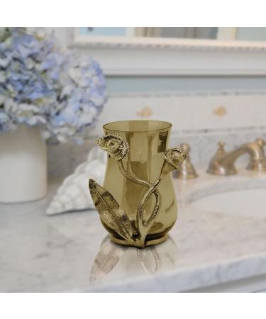 Brass and Glass Gold Bathroom Tumbler Cup - Elegant Toothbrush Holder from The Calla Lily Collection - Buy Online on GoSupps.com