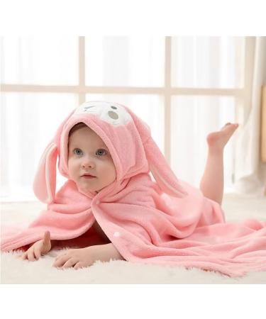 Hilmocho Baby Hooded Bath Towel Swaddle Wrap Blanket | Soft Coral Velvet | Absorbent for Swimming & Shower | Pink Rabbit Design - Buy Online on GoSupps.com