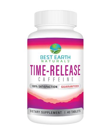 Best Earth Naturals Time Release Caffeine with L-Tyrosine Vitamin B6 Vitamin B12 Thiamin & More - Energy Supplement for Women and Men - 40 Count