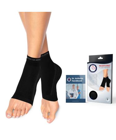 Doctor Developed Copper Ankle Compression Sleeves - Ankle Support for Women & Men - Plantar Fasciitis Sock - Ankle Support Brace for Achilles Tendonitis With Doctor Written Handbook (Black L) Black Large