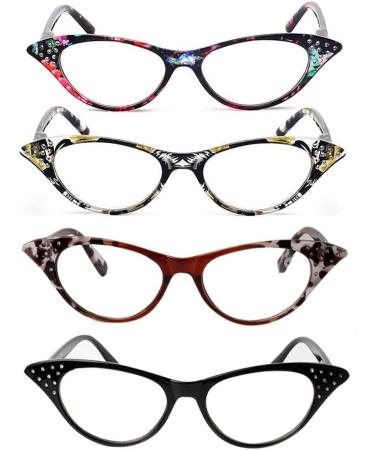 VISENG 4 Pack Cat Eye Spring Hinged Reading Glasses for Women - Fashionable Chic Readers +1.75 - Buy Online on GoSupps.com