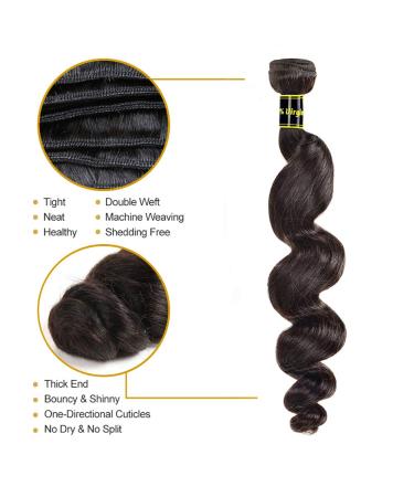Brazilian Loose Wave Virgin Hair Bundle Set with Closure - 100% Unprocessed Human Hair Extensions in Natural Black (10 12 14+10) - Buy Online on GoSupps.com