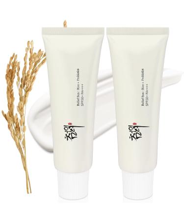 2PCS Relief Sun Organic sunscreen SPF50 Korean Skin Care Solution for All Skin Types ++++PA++++ Rice and Probiotics 50ml Nourishing Skin Protection and UV Defens