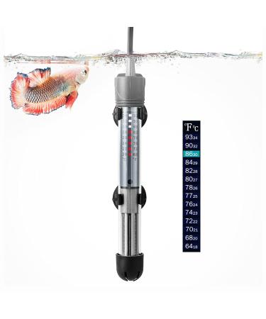 HITOP 25/50/100/200/300W Adjustable Aquarium Heater, Submersible Fish Tank Heater Thermostat with Suction Cups 50W