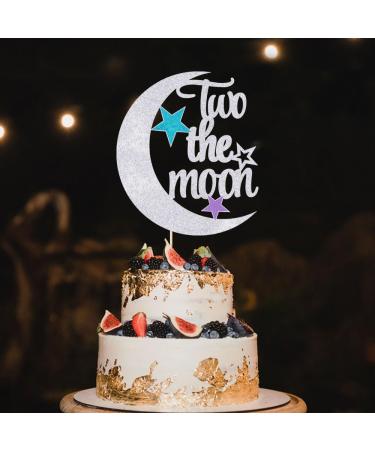 Auteby Two The Moon Cake Topper - Baby Shower 2nd Birthday Party Decorations Supplies (Silver) - Buy Online on GoSupps.com