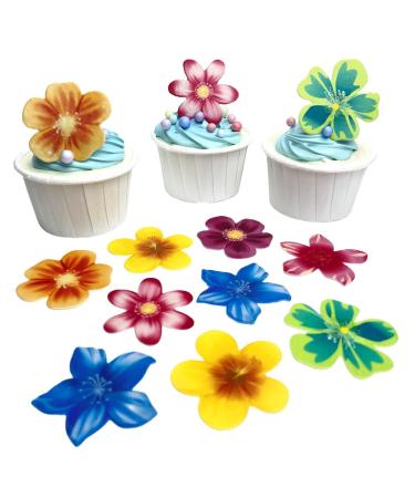 Set of 60 Large/Medium 90 Edible Wafer Paper Flowers for Decorating Christmas Wedding Birthday Cake Cocktail Mix Color Baking Dessert Inserts (Large 60pcs) (Large 60 pcs)