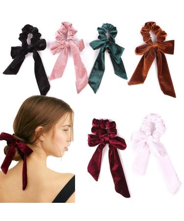 6Pcs Hair Scrunchies Bowknot Velvet Elastics Hair Bands Scrunchy Hair Rope Ties Hair Bow Ponytail Holder Accessories for Women Girls 6 Count