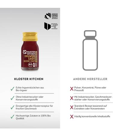 Kloster Kitchen Kloster Kitchen 1SHOT 28 x 30 ml Organic Ginger Bottles with Small Pieces of Ginger I Limited Edition Ginger Shot Vegan Glass Bottle Sweet No Additives and Includes - Buy Online on GoSupps.com