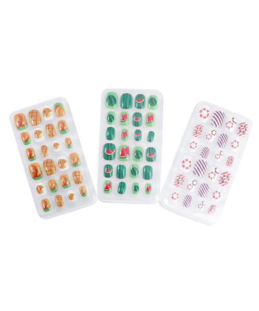 Beaupretty 3 Sets Summer Children Nail Tip Kids Kits Rainbow Nail Tips Kids False Nail Kit Nail Design Sticker Short False Fingernails Kids Nail Cover Little Girl Nail Flakes Cartoon Plastic