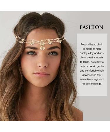 Buy Runmi Bridal Head Chain | Pearls Hair Accessories | Gold Headband & Flower Hairpiece for Women & Girls | Perfect Festival Hair Accessory - Buy Online on GoSupps.com