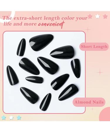 240Pcs Almond Press On Nails - Short Black Glossy Full Cover Fake Nails for Women & Girls | Artificial Acrylic Fingernails Design - Buy Online on GoSupps.com