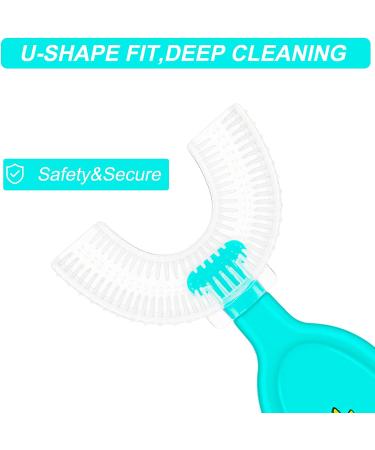 Kids U-Shaped Dinosaur Toothbrush Set for 2-12 Years | Manual Training & Whitening Tooth Brush | 4 Pieces in Yellow, Green, Orange, Pink - Buy Online on GoSupps.com