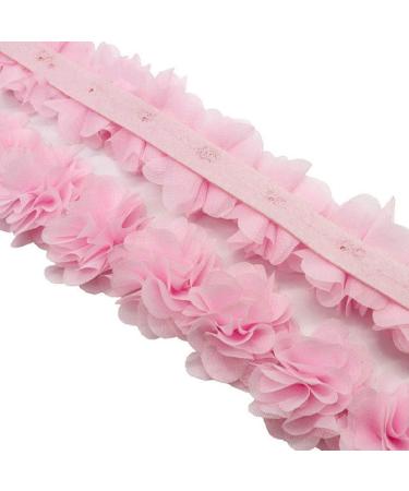 Yalulu 5 Yards Flower 3D Chiffon Lace Trim Ribbon Fabric Applique Trimming Craft Sewing Wedding Dress Decoration Accessories (Light Pink)